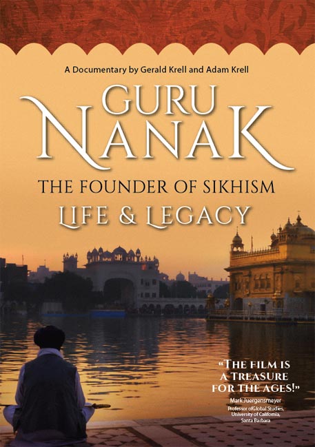 Poster for Guru Nanak documentary - man in front of river and temple